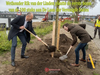 Wethouder Van der Linden plantte eerste boom aan De Laan der Verenigde Naties