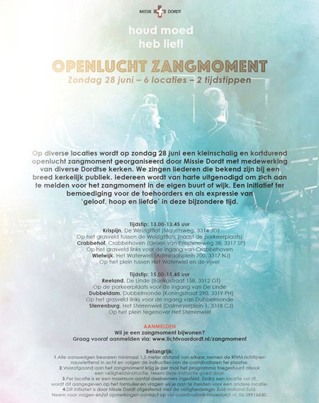 Missie Dordt organiseert Openlucht Zangmoment met thema: houd moed, heb lief